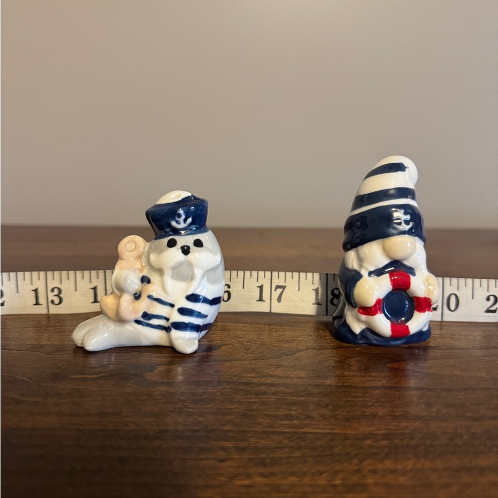 Nautical Themed Ceramic Figurines - Blue and White Cracker Barrel